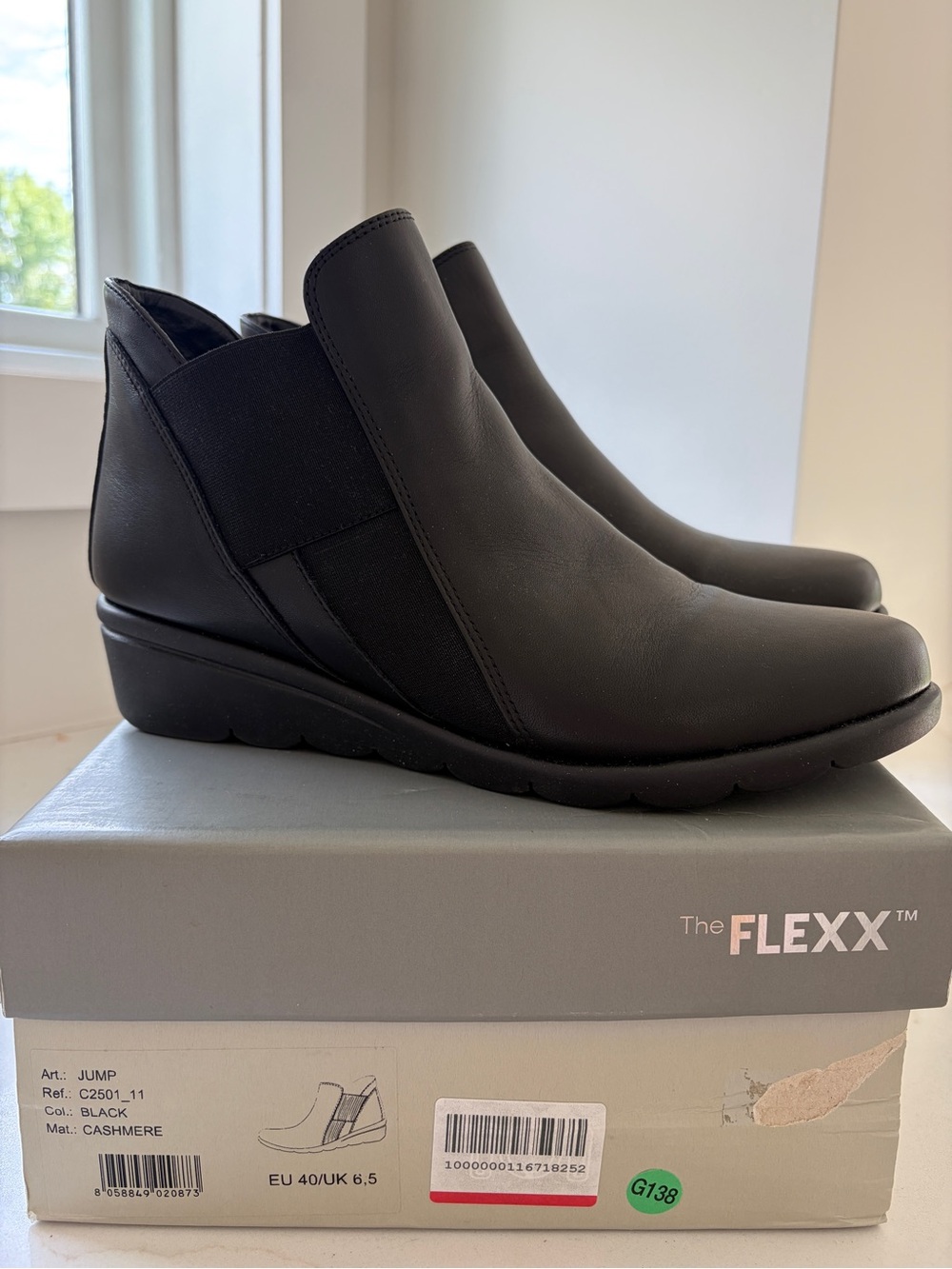 The FLEXX 8.5 Black Leather Slip-On Wedge Ankle Boots